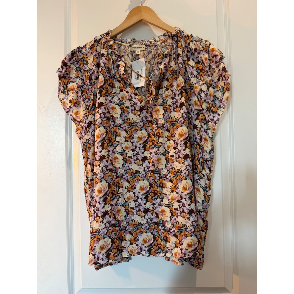 Ee:some Spread The Love Floral Blouse Purple Orange Ruffle Sleeve Top 1XL NEW